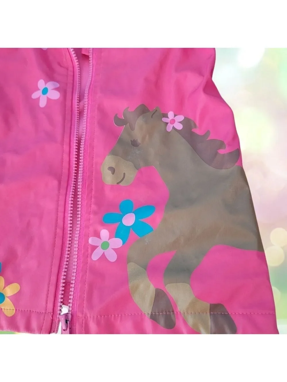 Stephen Joseph Raincoat Girls Size 5 / 6 Pink Western Horse Flowers Jacket T54